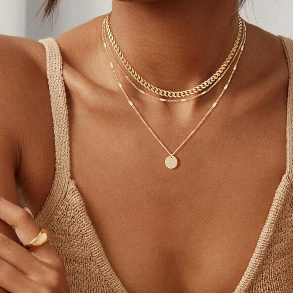 14K Gold Plated Layering Necklaces For Women Gold Necklace Set, Cuban Link, Snak - Picture 4 of 9